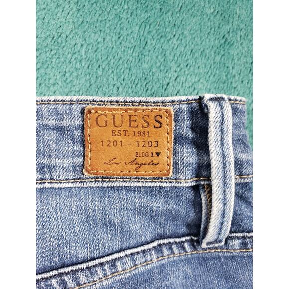 Guess Jeans Size 30 Womens Blue Pants Stretch Denim Mid Rise Fray Hem Cropped - Picture 12 of 13